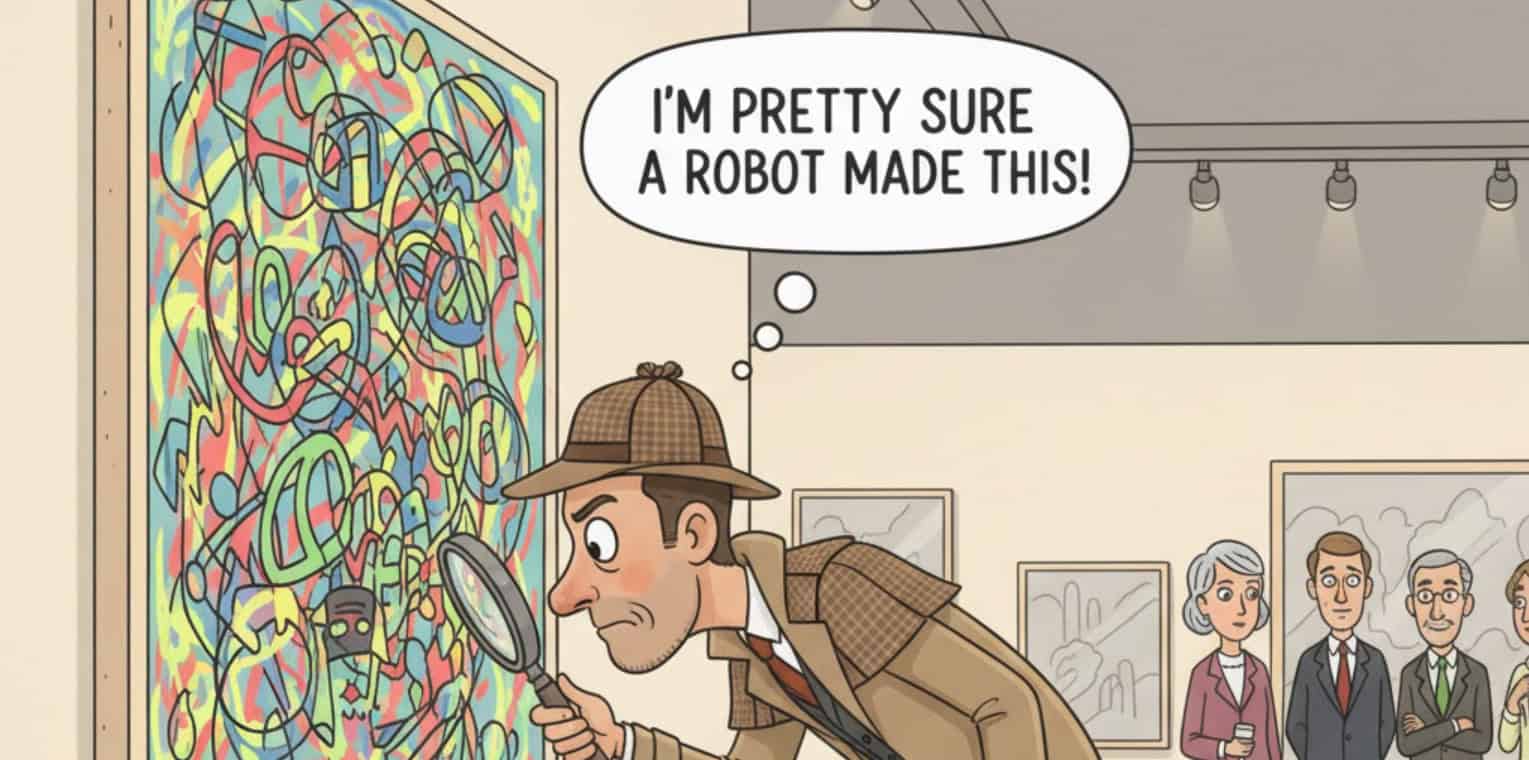 A detective catching a machine-generated painting, generated by Gemini