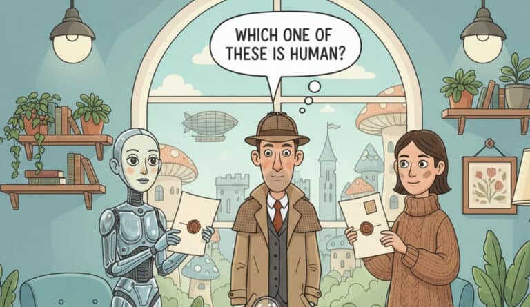 A detective trying to determine which is human and which is not, generated by Gemini