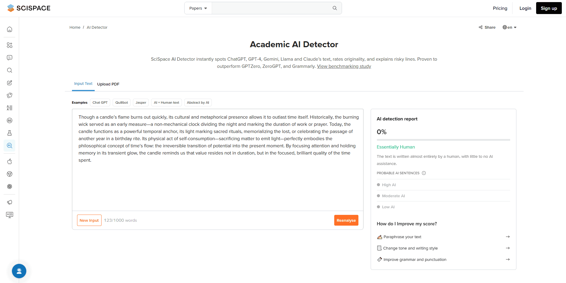 SciSpace AI detection sample