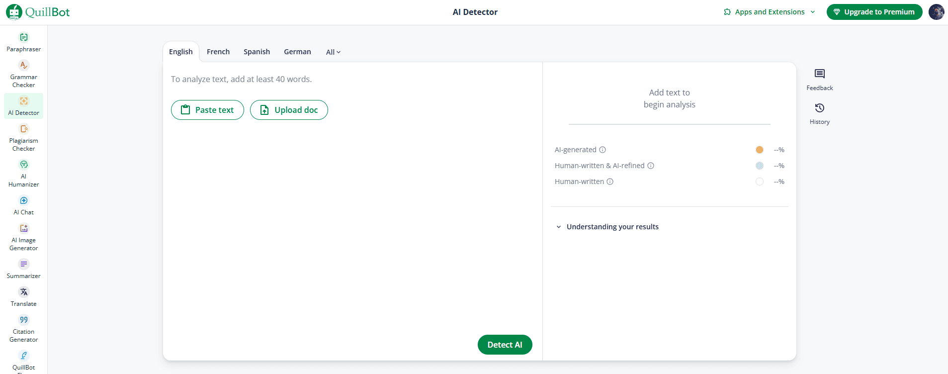 QuillBot AI detector landing page