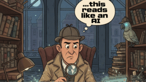A detective reads AI-generated articles, generated with ChatGPT