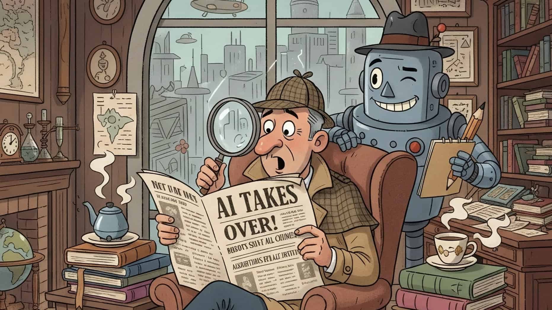 Detective in the AI uprising, generated with ChatGPT