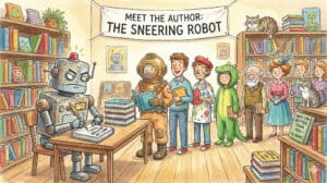 A robot writer hitting success, generated with Gemini