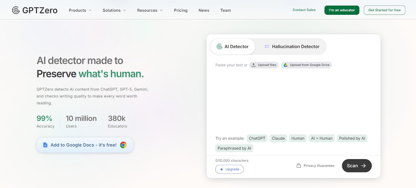 GPTZero Landing Page