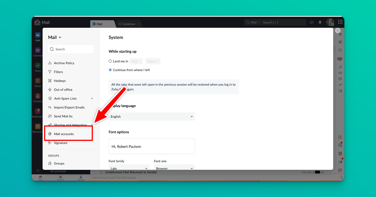 Configure mail account IMAP access for Zoho emails