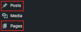 posts and pages tab in WordPress admin panel
