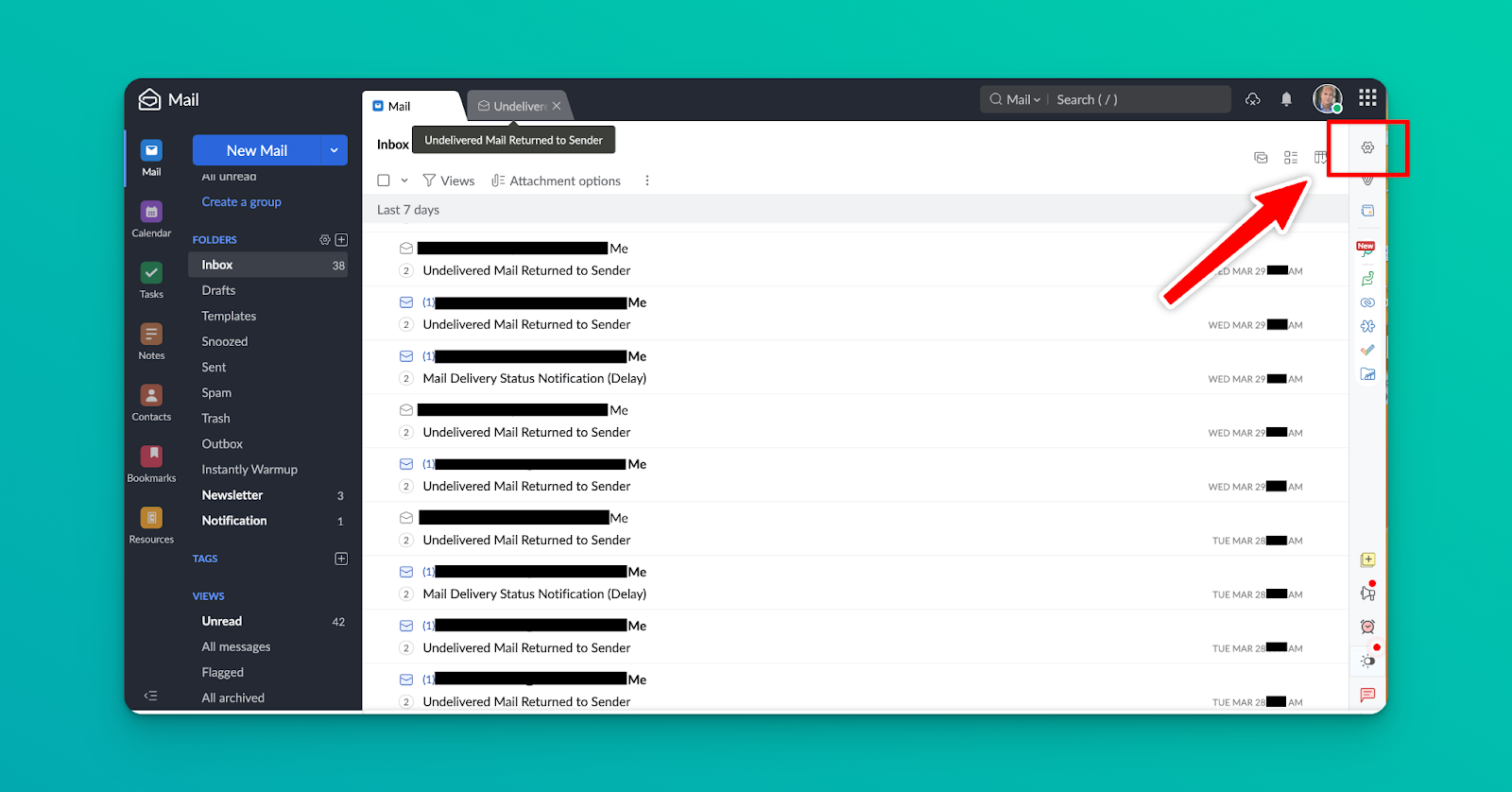 Click settings on Zoho homepage