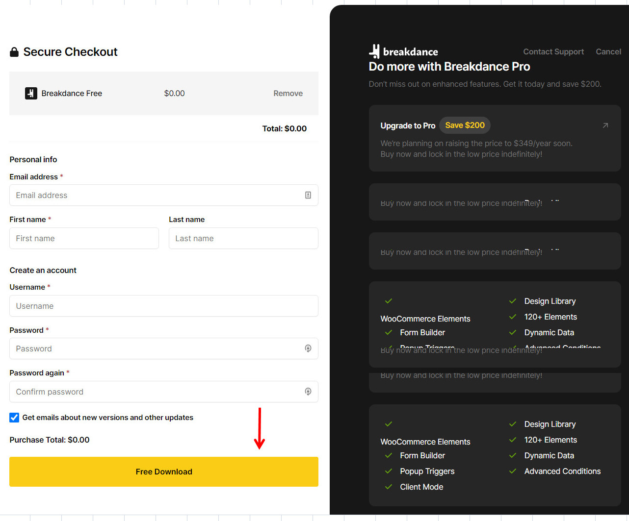 Breakdance Builder free plugin download on main website