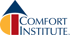 Logo of Comfort Institute featuring a blue triangle above overlapping yellow and red semicircles, with the text "Comfort Institute" on the right.