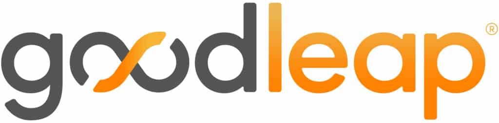 Logo of Goodleap with lowercase letters in dark gray and orange, featuring an orange swoosh in place of the second "o".