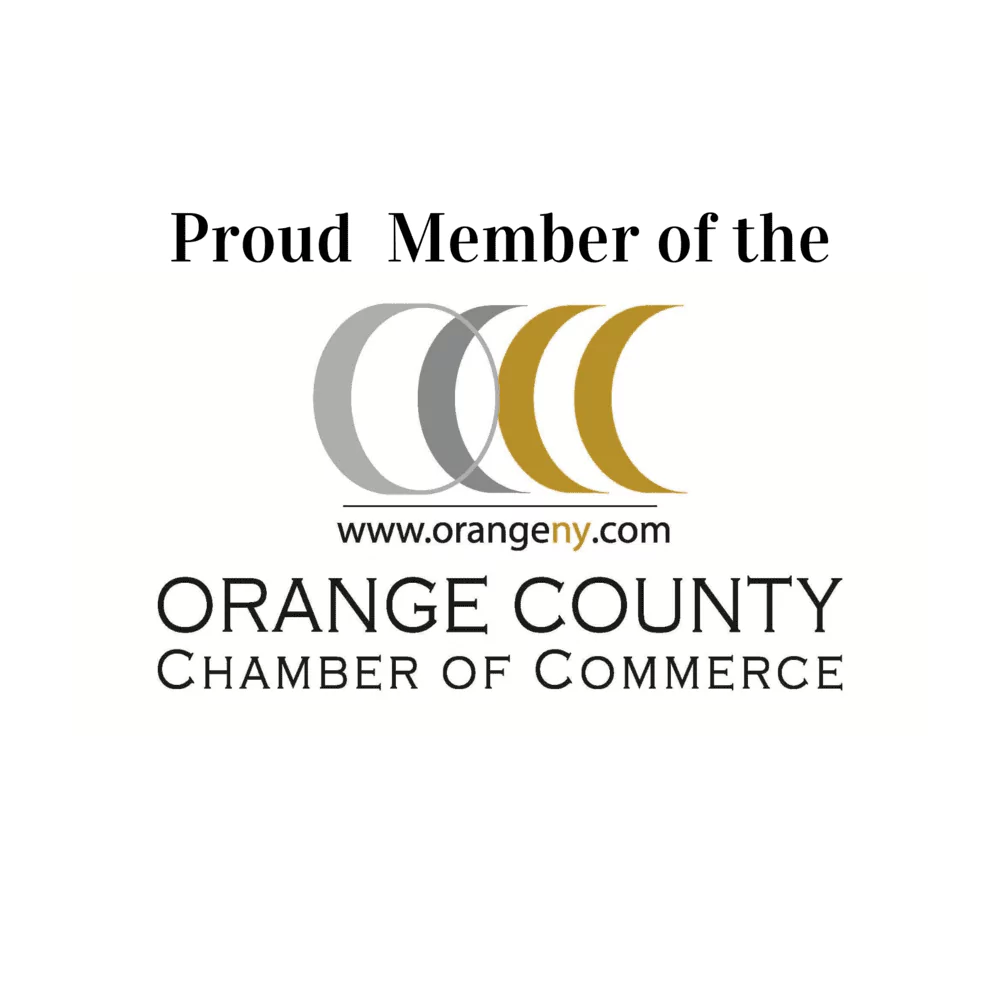 Logo with overlapping grey and orange circles representing the Orange County Chamber of Commerce. Text reads "Proud Member of the Orange County Chamber of Commerce.