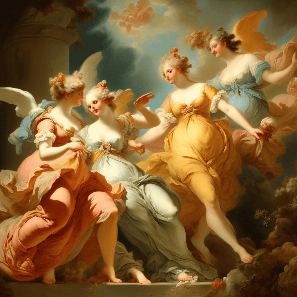 Psyche and Her Two Sisters – Jean-Honore Fragonard