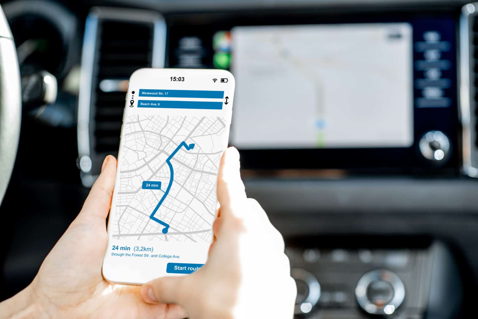 smart phone with navigation app in the car 2021 09 02 07 32 06 utc