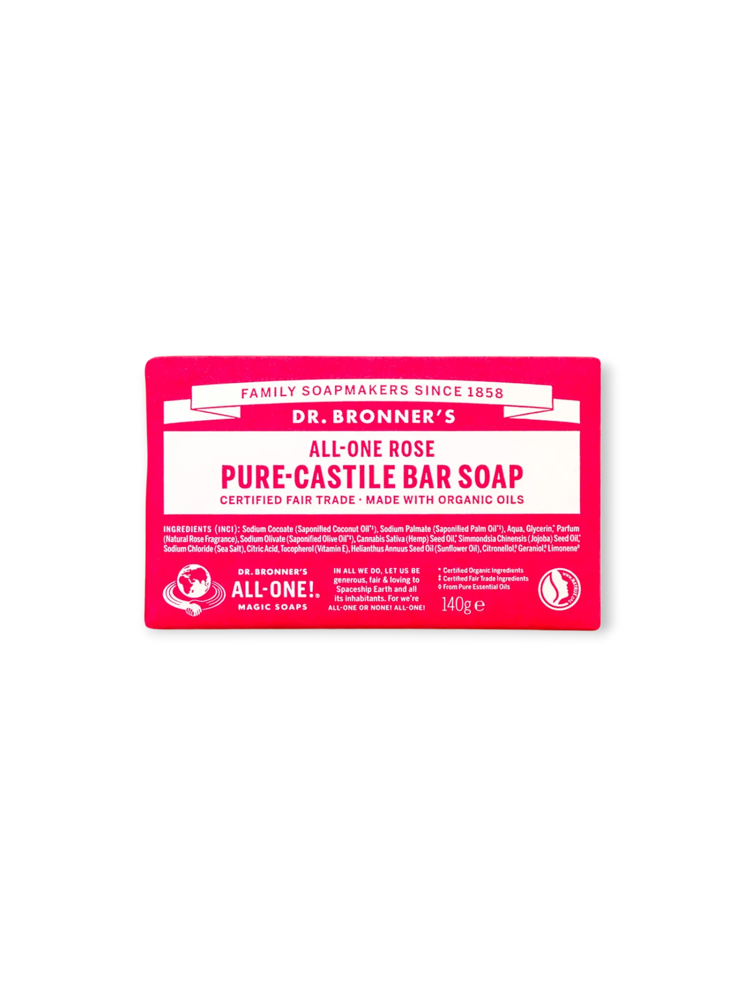 Чист кастилски сапун - Роза 140 г Dr.Bronner`s