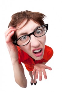 puzzled geek woman