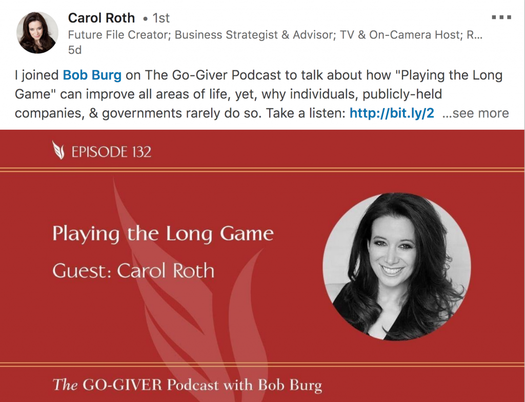 LinkedIn Influencers -- Carol Roth post