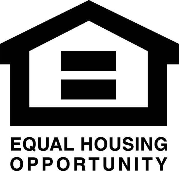 Black and white logo with a house outline containing an equal sign inside, symbolizing fair mortgage loans service. Below the house are the words EQUAL HOUSING OPPORTUNITY in bold, uppercase letters.