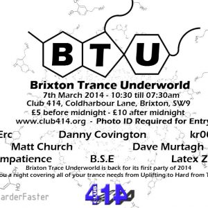 Matt Church at Brixton Trance Underground, Club 414 (Flyer Front)