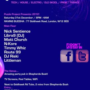 Matt Church at Puzzle Project NYE, Raving Buddha (Flyer Front)