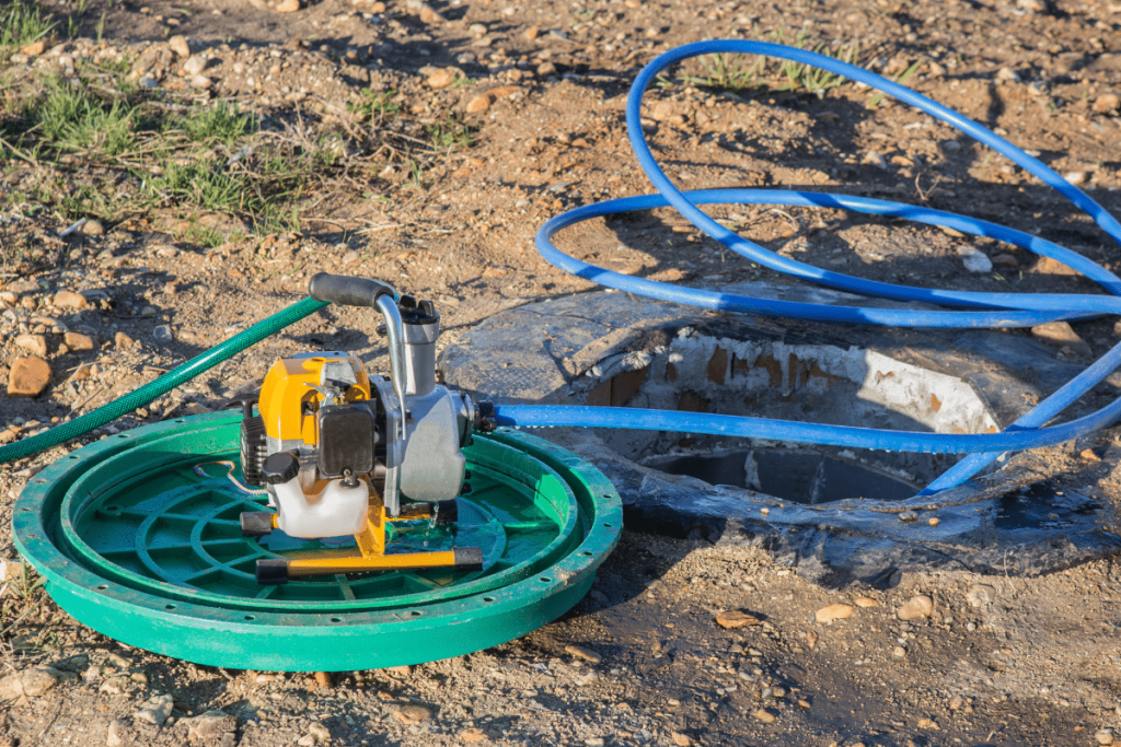 Rural water well drilling ensuring access to underground aquifers.