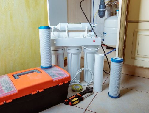 A new water filter system and tools are ready for a McCandless Well Drilling and Services Inc. expert to install in a home.