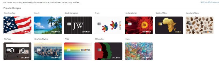popular discover card designs choices