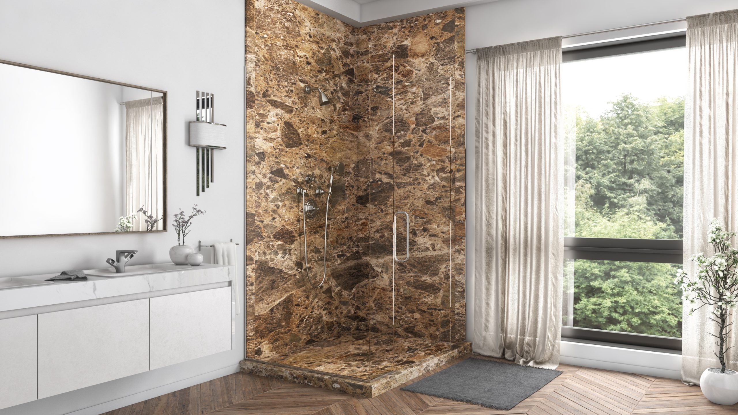 A peaceful bathroom by Mid State Baths, with stylish walls and a big window that makes the space feel bright and relaxing.