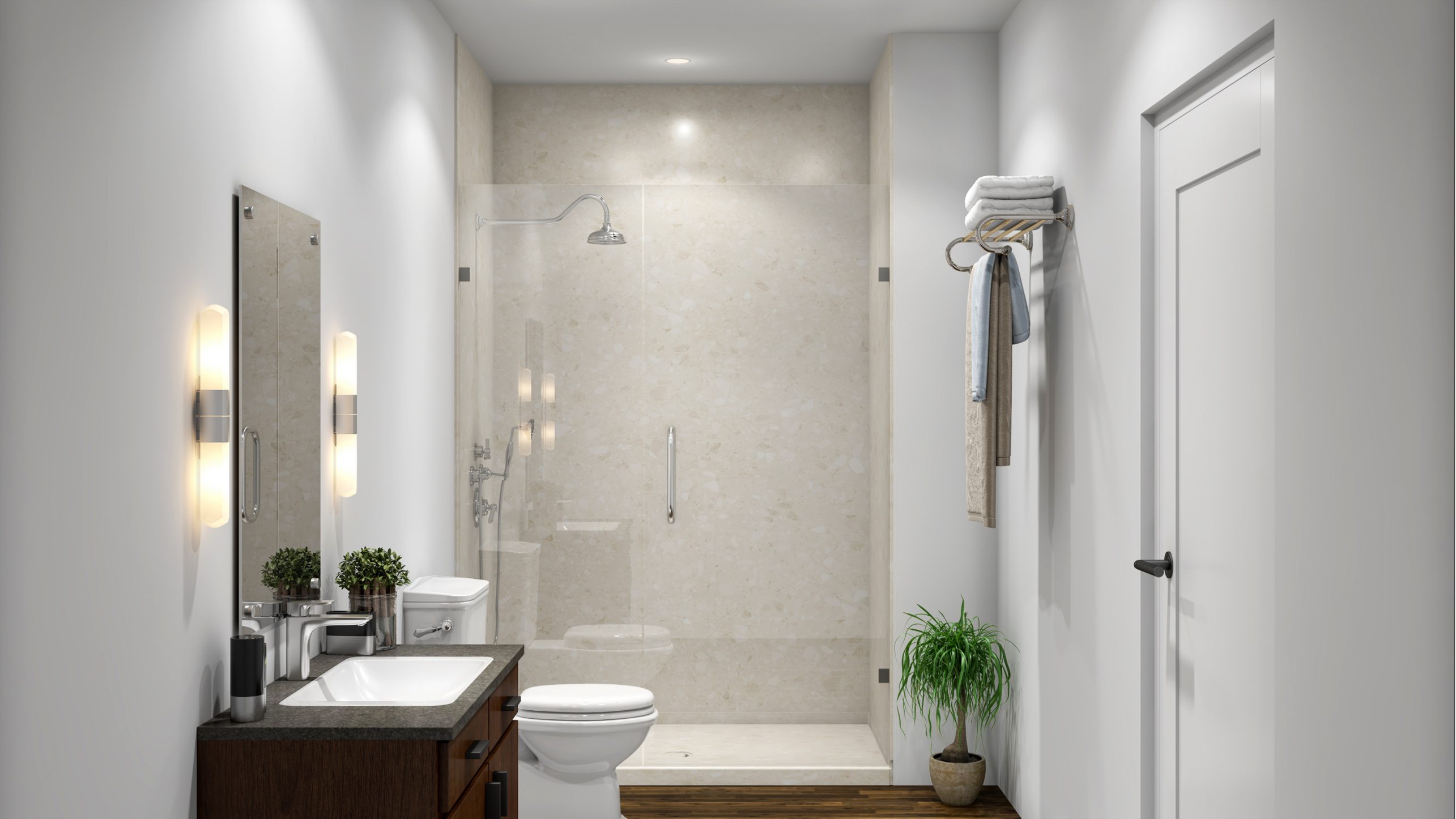 Mid State Baths shows how a new, modern bathroom can look roomy, clean, and comfortable after a remodel.