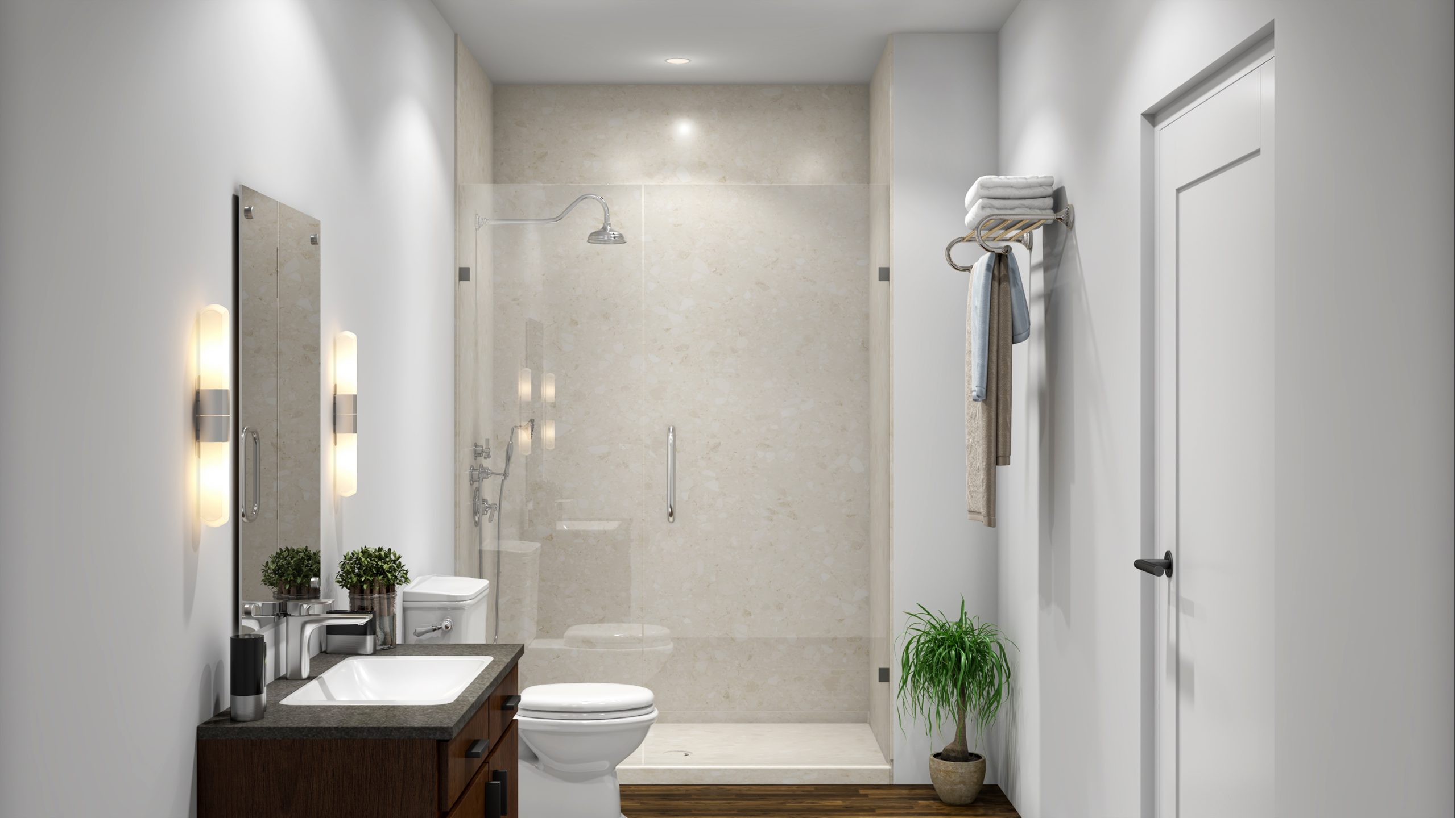 Modern bathroom by Mid State Baths shows a clean, fresh space with stylish fixtures and cozy touches.