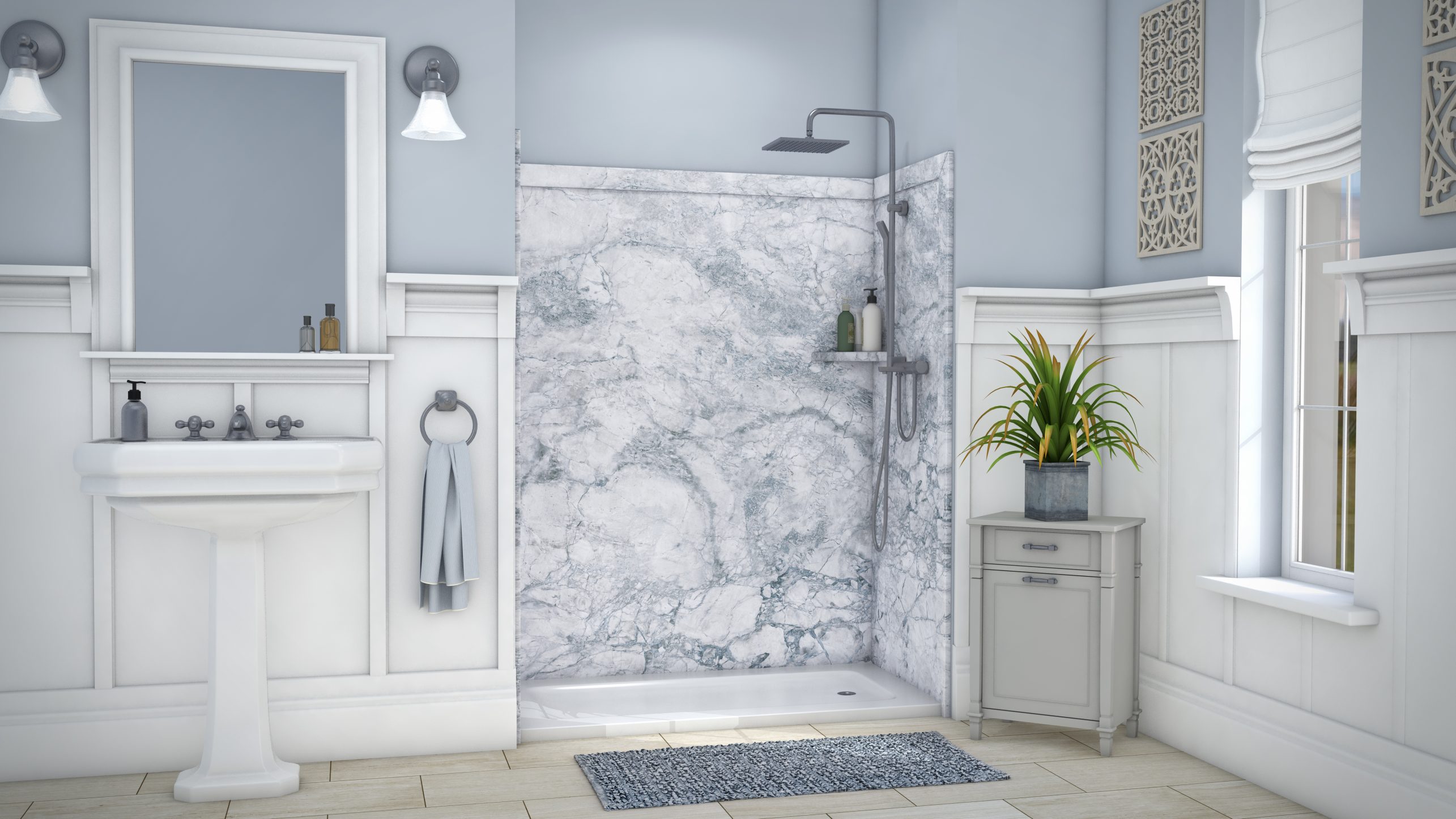 A beautiful bathroom remodel by Mid State Baths in Harrisburg, PA shows a clean, modern, and relaxing space for any home.