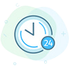 Mid State Baths offers 24-hour bathroom remodeling service in Harrisburg, PA, shown by a clock and 24 symbol.