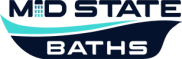 Mid State Baths logo shows a bold company name and a bathtub shape, showing they are experts in bathroom remodeling.