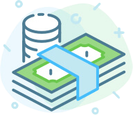 A stack of cash and coins shows that Mid State Baths helps you save money on walk-in tubs and shower upgrades.