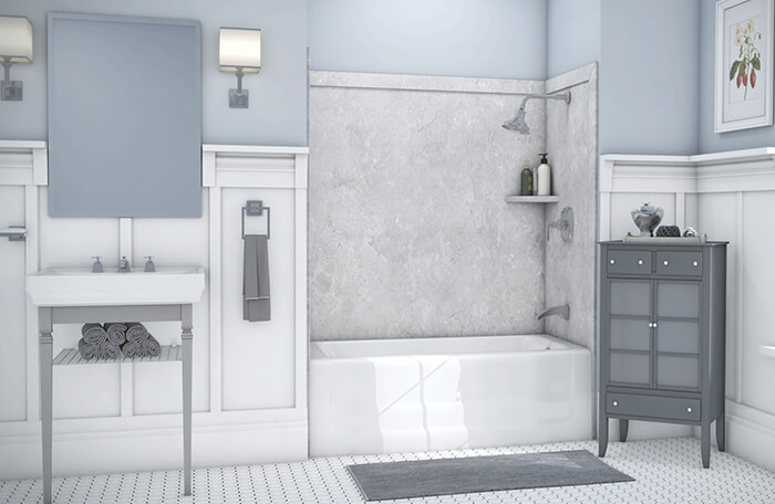 A fresh, inviting bathroom by Mid State Baths that feels modern and organized—great inspiration for your next remodel.