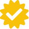 A yellow badge with a black check mark in the center.