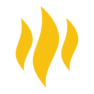 Yellow stylized flame logo on a black background.