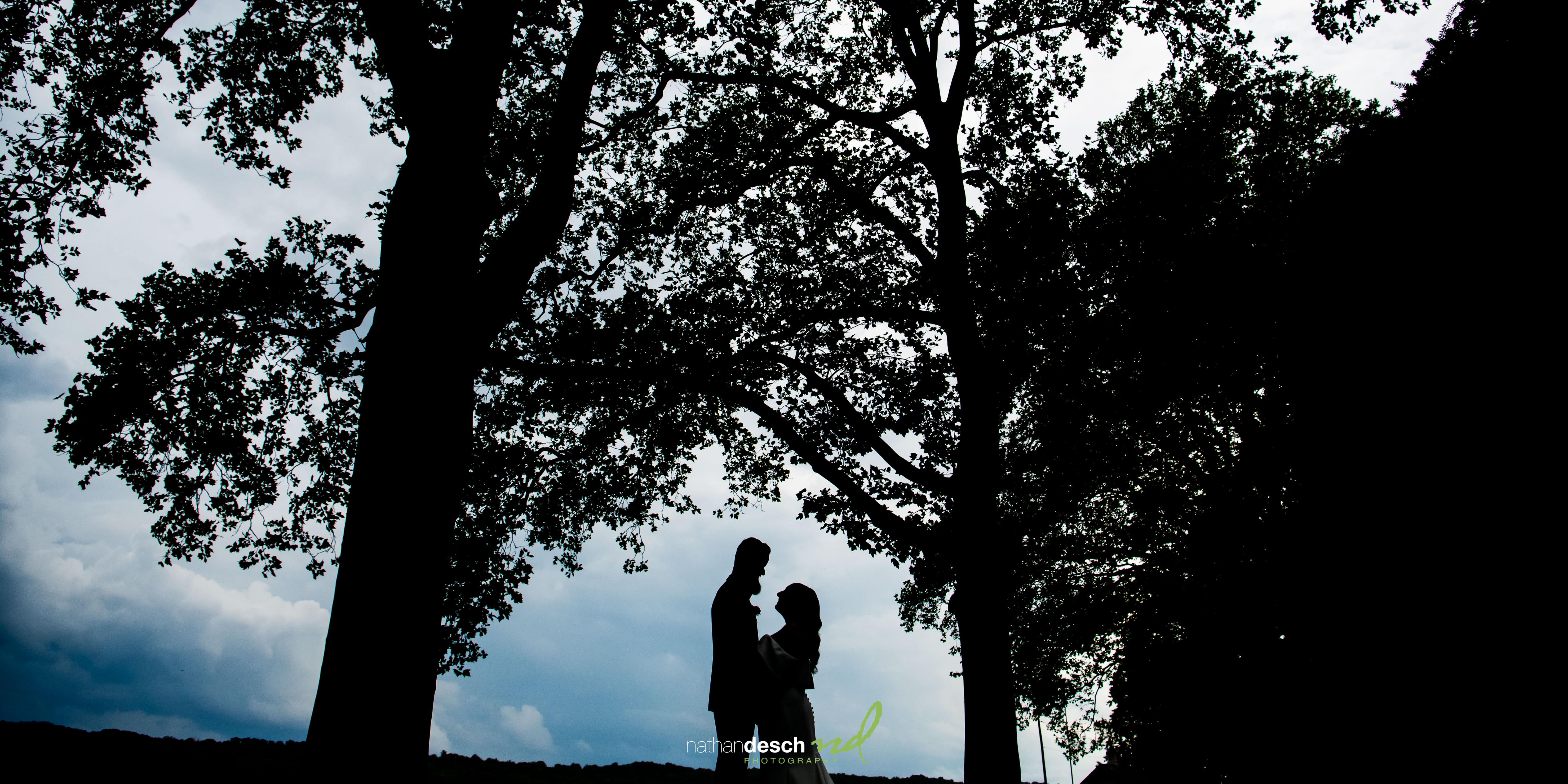 silhouette of bride and groom