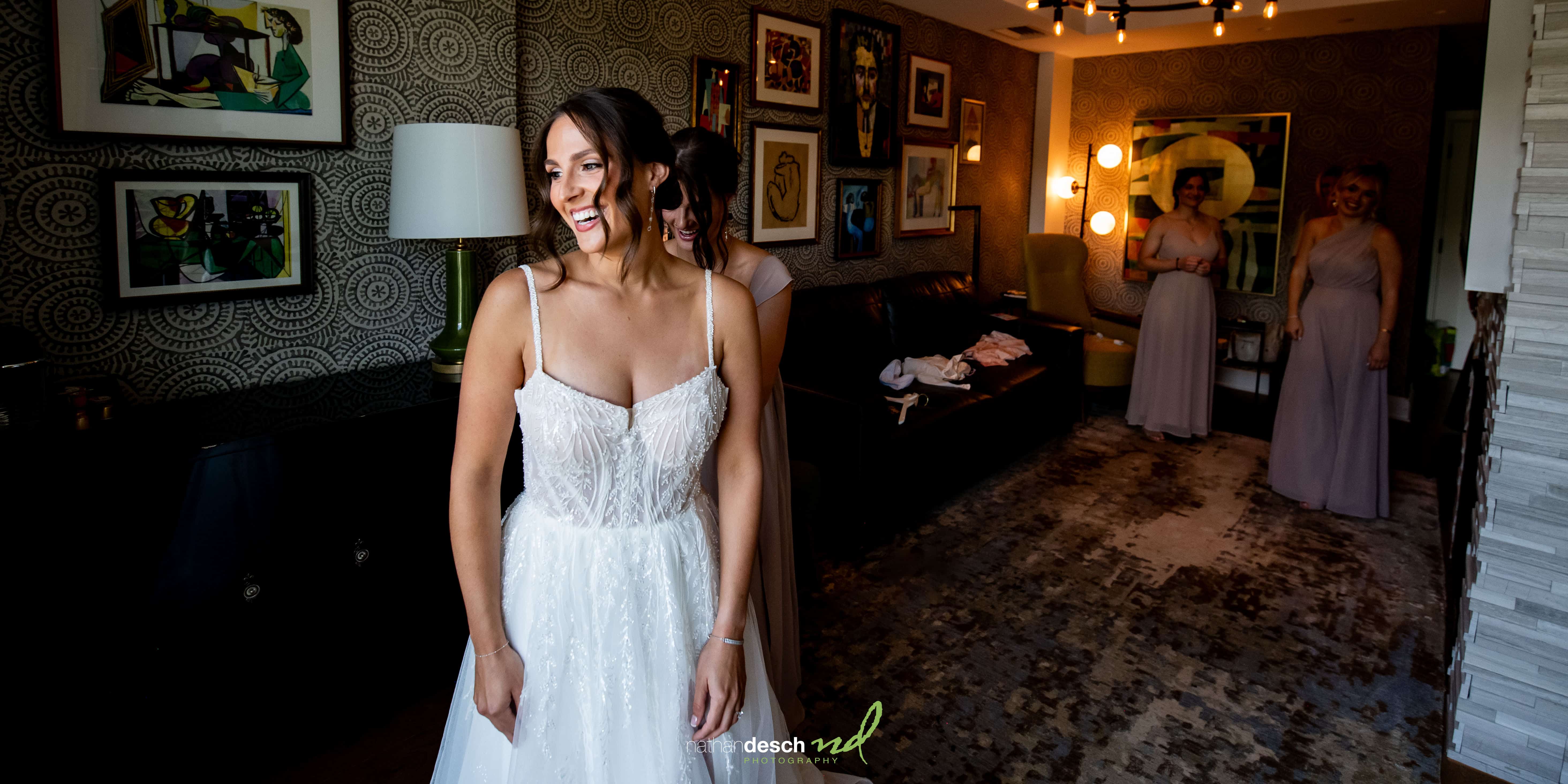 Bride getting dressed