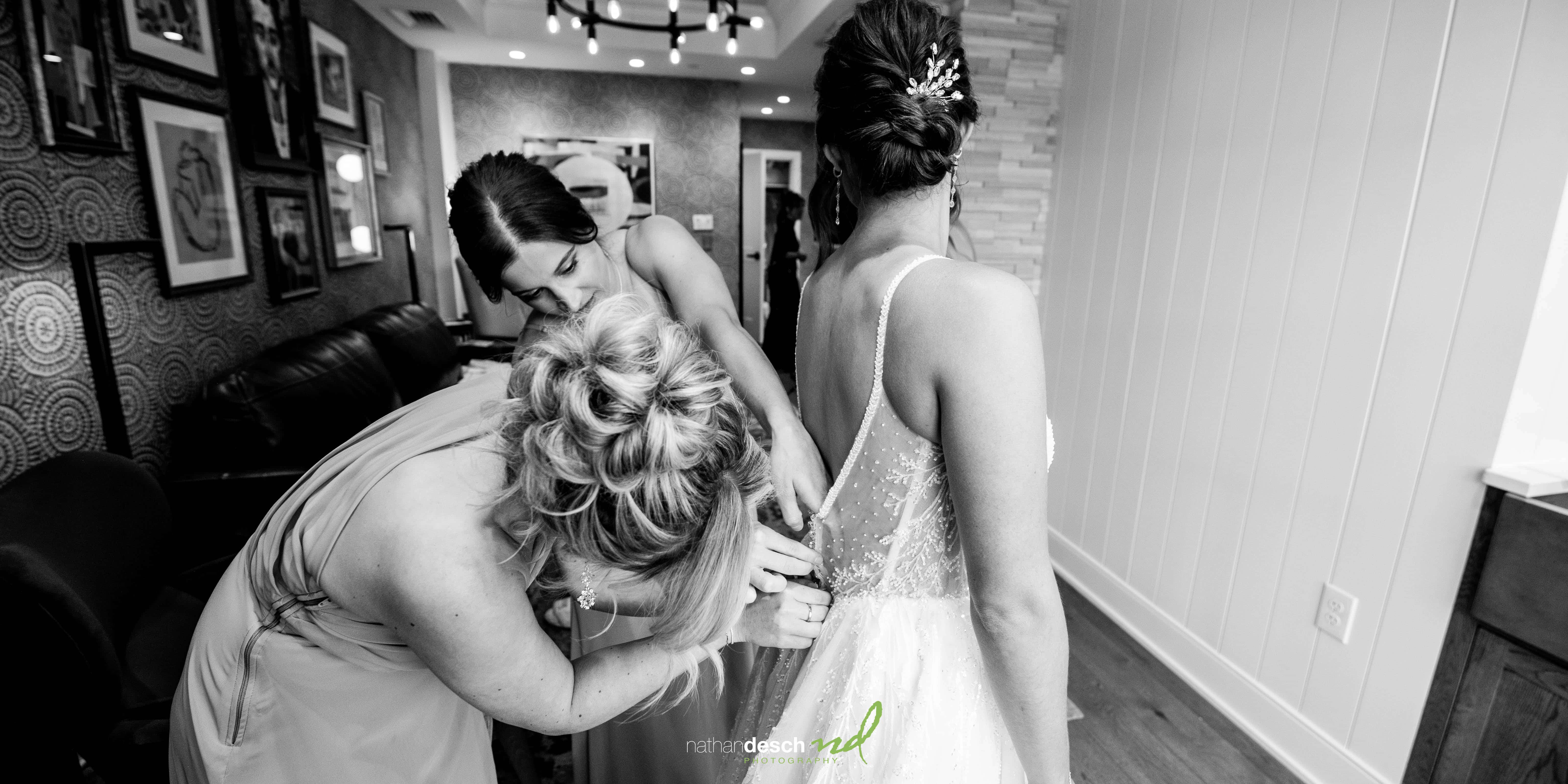 Bride getting dressed