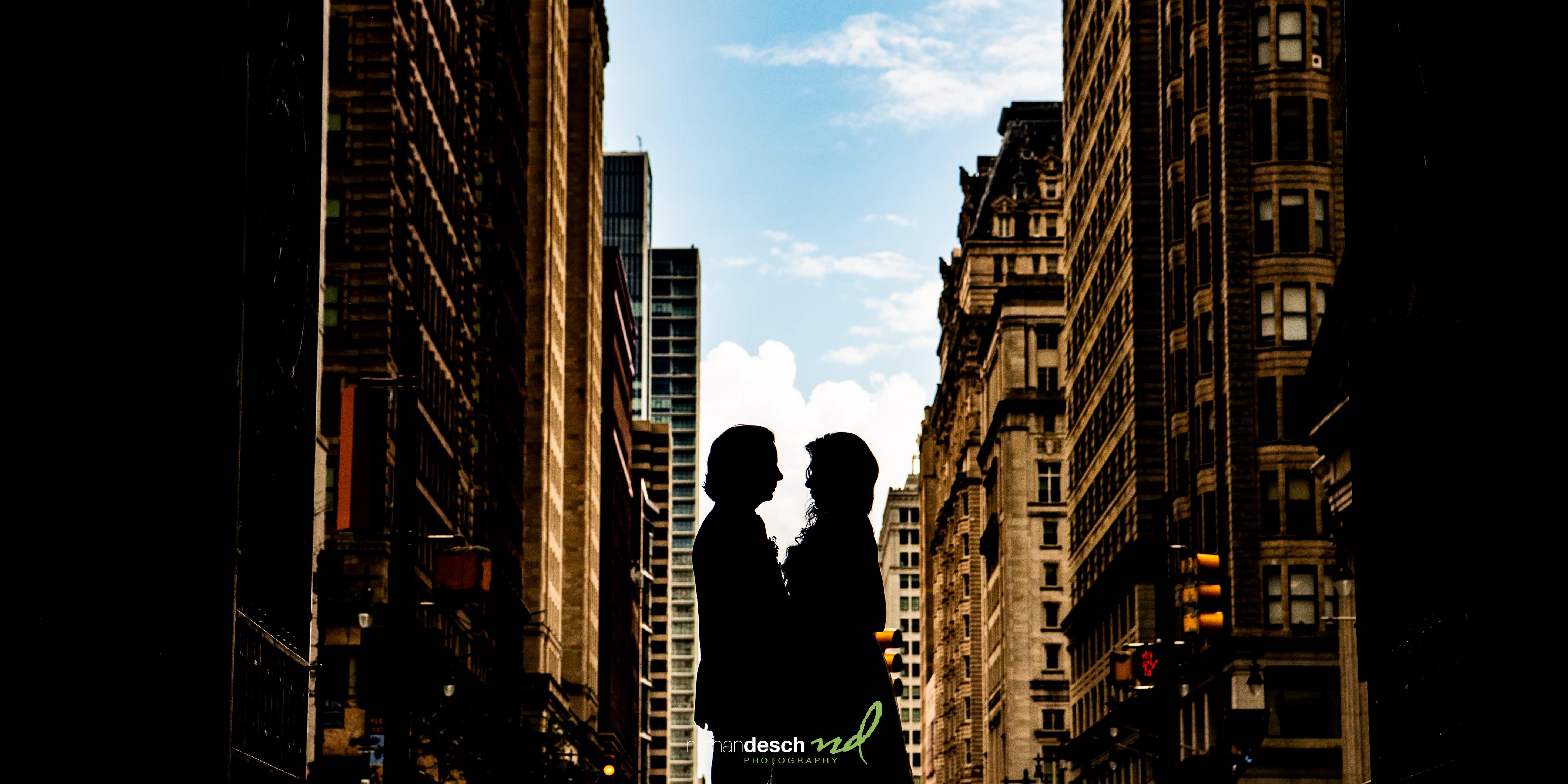 south broad st philadelphia bride and groom silhouette