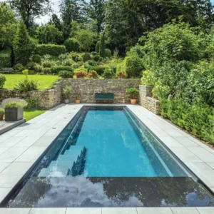 Northern Colorado Pools’ Linear™ with Cover shows a sleek, modern pool great for relaxing or hosting friends outdoors.