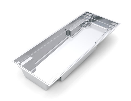 Rectangular, in-ground concrete swimming pool with built-in steps and seating areas shown against a white background, viewed from an angle above. The pool appears clean and empty—an inspiring idea for upcoming pool projects.