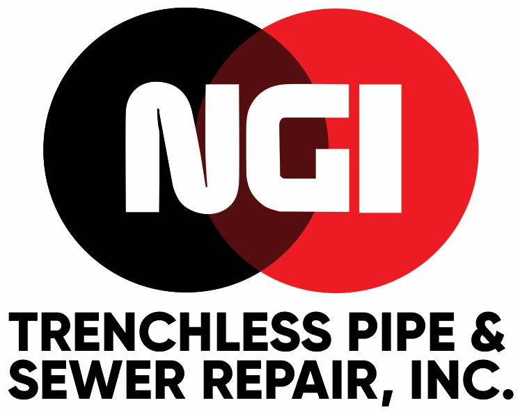 The image shows the NGI Trenchless Pipe & Sewer Repair logo, highlighting their pipe repair and drain cleaning services.