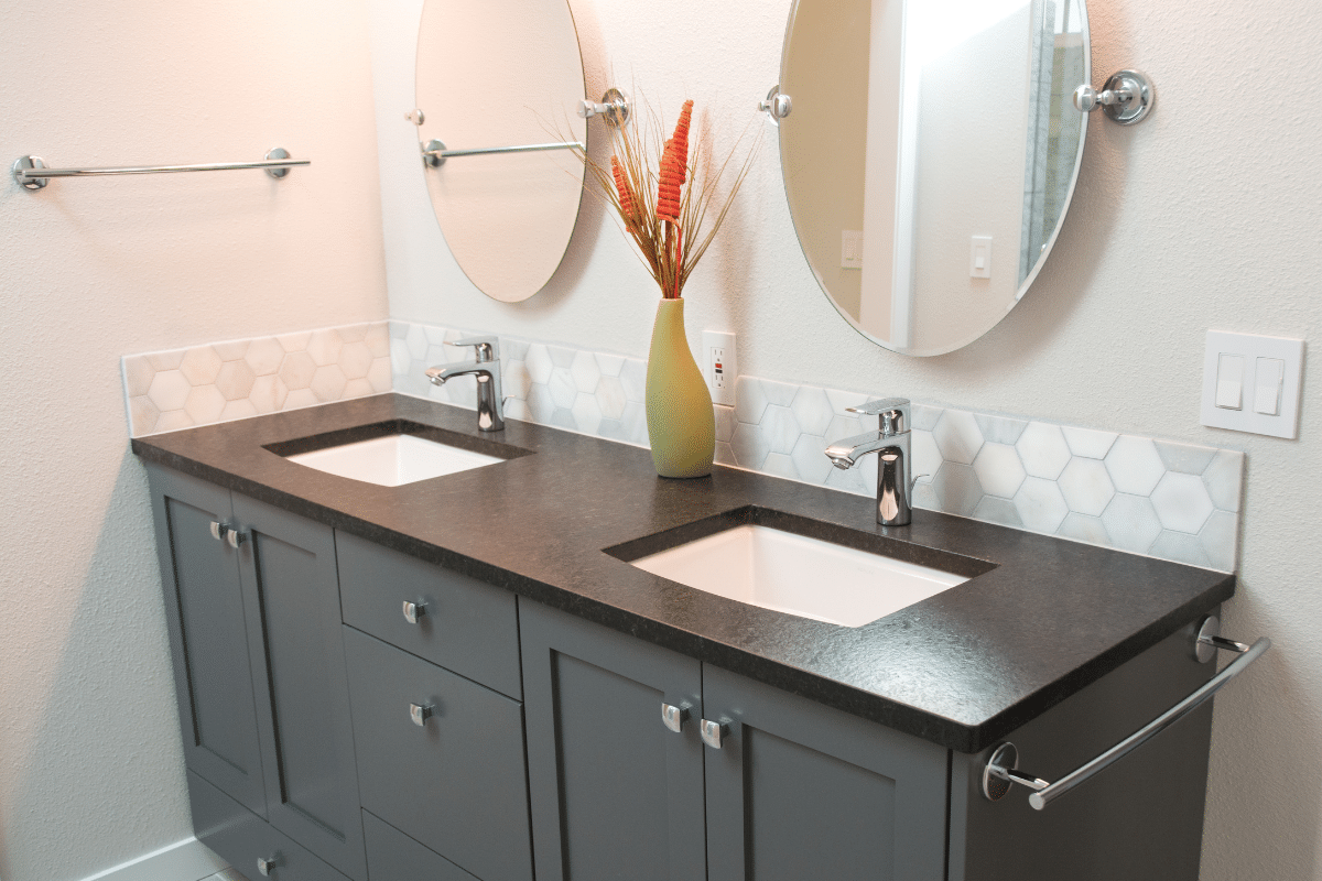 Thick granite countertop slab with a honed finish