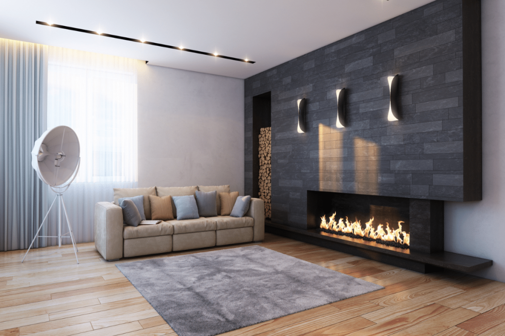 Stylish stone hearth enhancing a contemporary living space