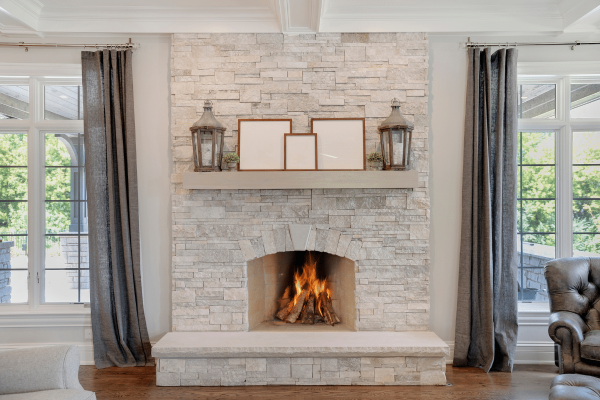 Stylish stone hearth enhancing a contemporary living space
