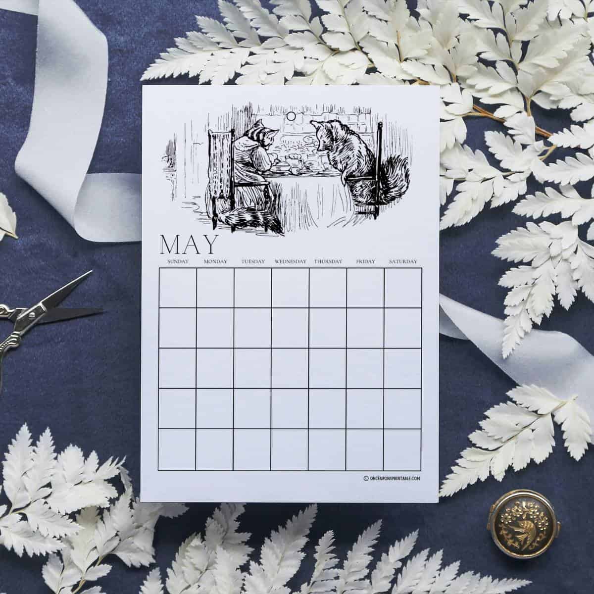 Duchess and Ribby Calendar coloring pages featuring illustrations by Beatrix Potter from the story "The tale of the pie and the Patty-Pan".