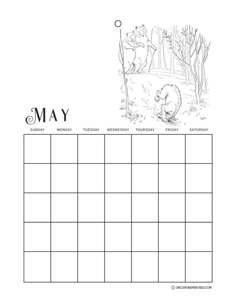 The Three Bears illustrated calendar coloring pages.