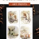 The illustrated art work of the tale of squirrel nutkin by beatrix potter.