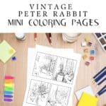 Beatrix Potter mini Peter Rabbit coloring pictures, free printables for kids.